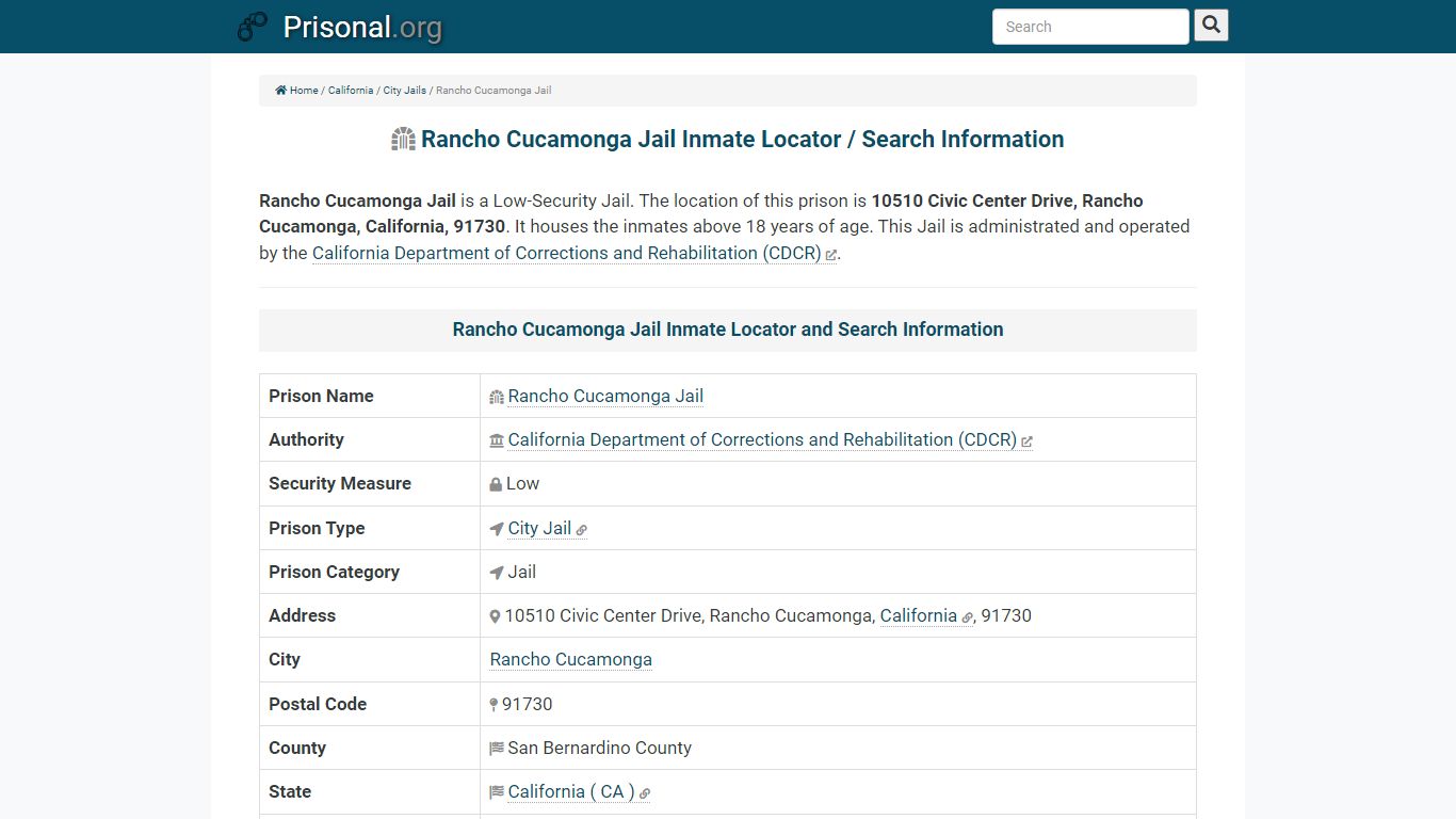 Rancho Cucamonga Jail-Inmate Locator/Search Info, Phone ...