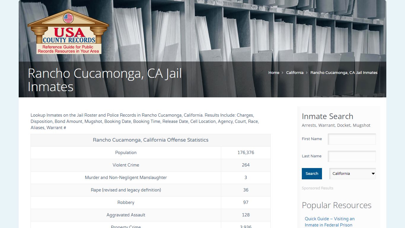 Rancho Cucamonga, CA Jail Inmates | Name Search